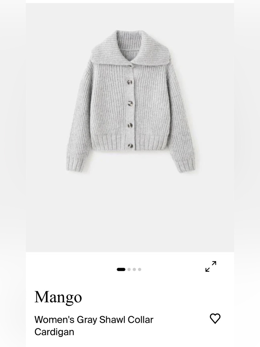 Mango Light Gray Ribbed Button Cardigan